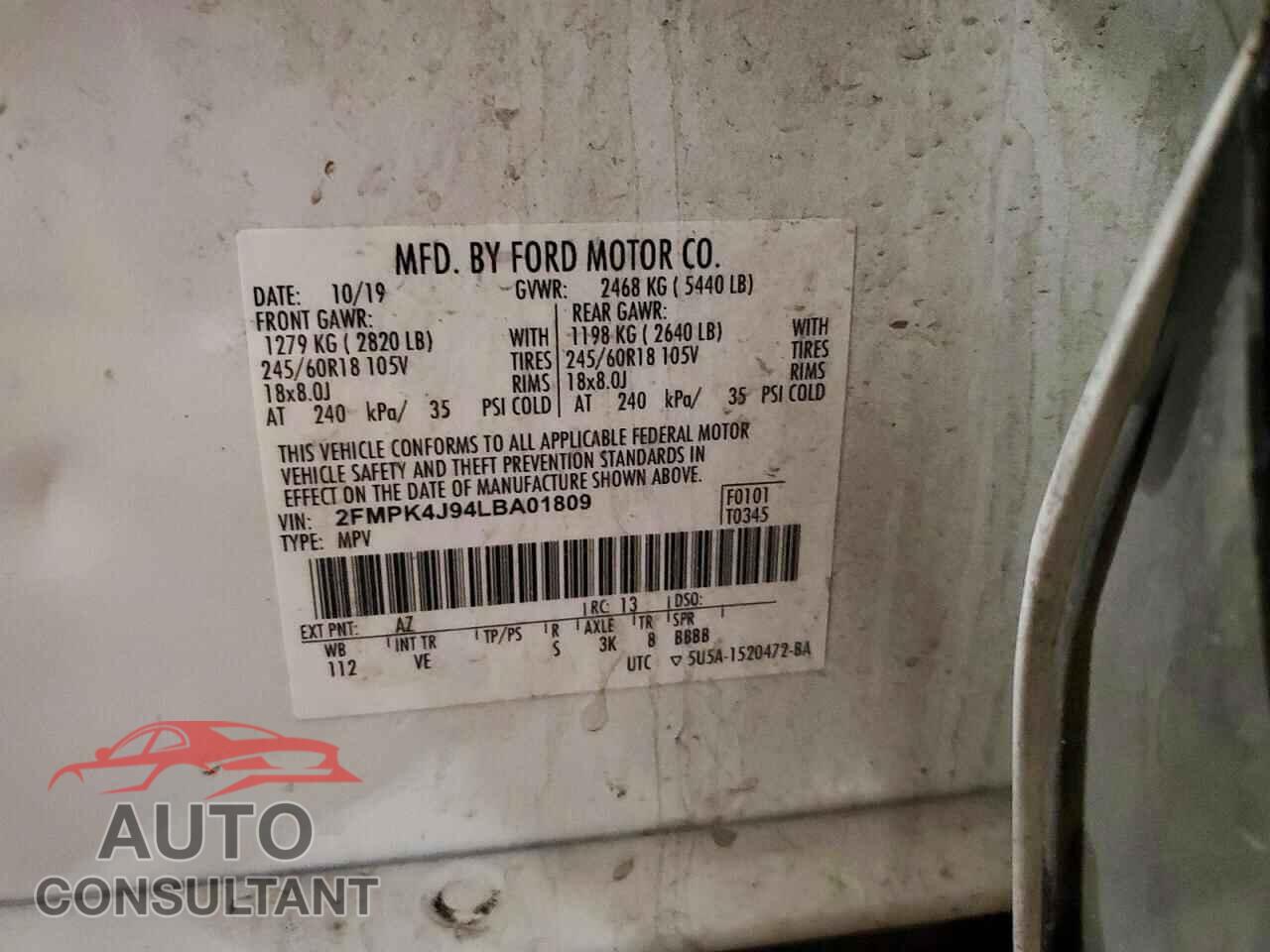FORD EDGE 2020 - 2FMPK4J94LBA01809