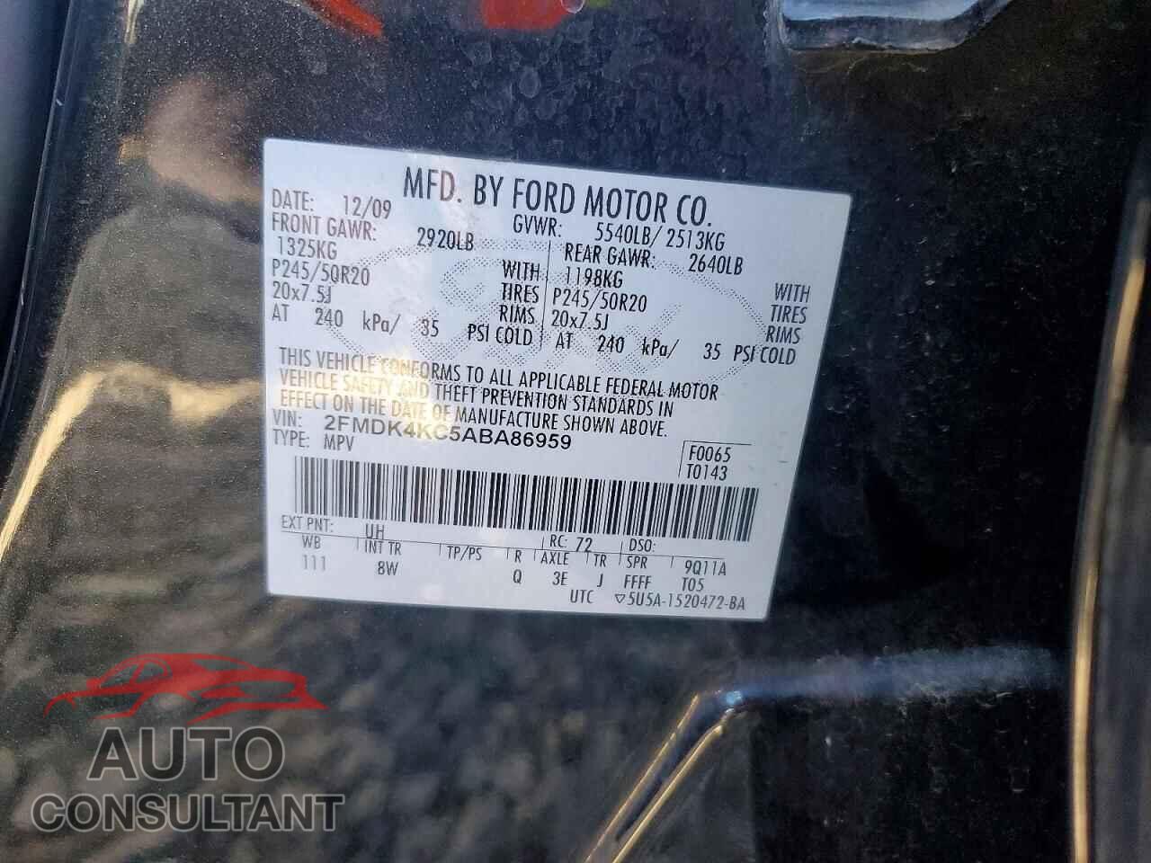 FORD EDGE 2010 - 2FMDK4KC5ABA86959