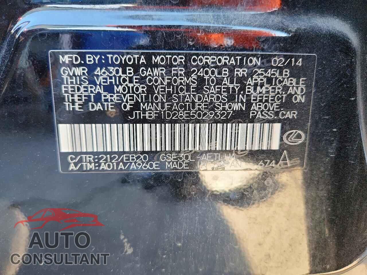 LEXUS IS 2014 - JTHBF1D28E5029327