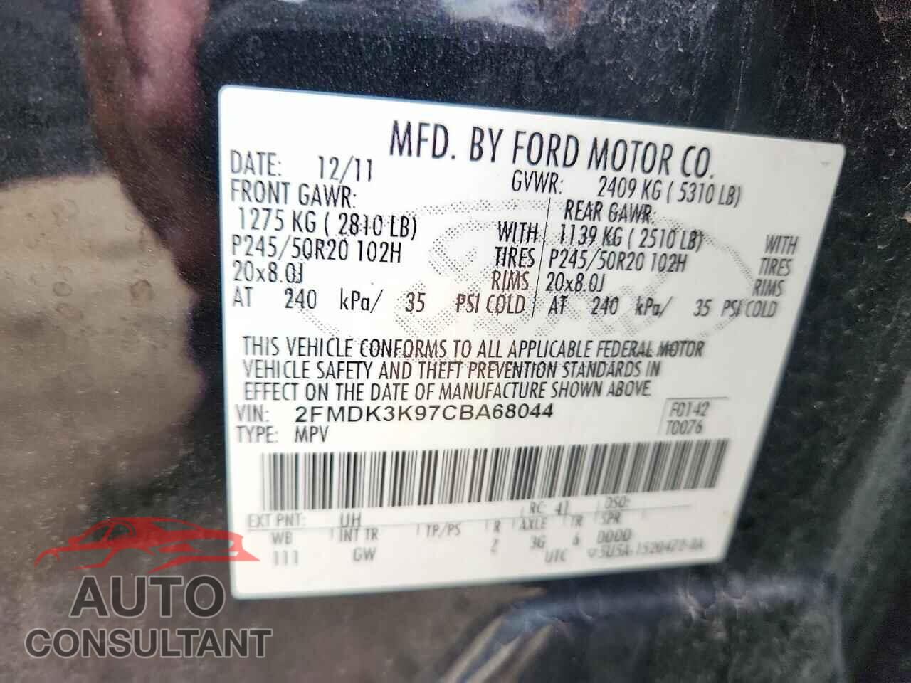 FORD EDGE 2012 - 2FMDK3K97CBA68044
