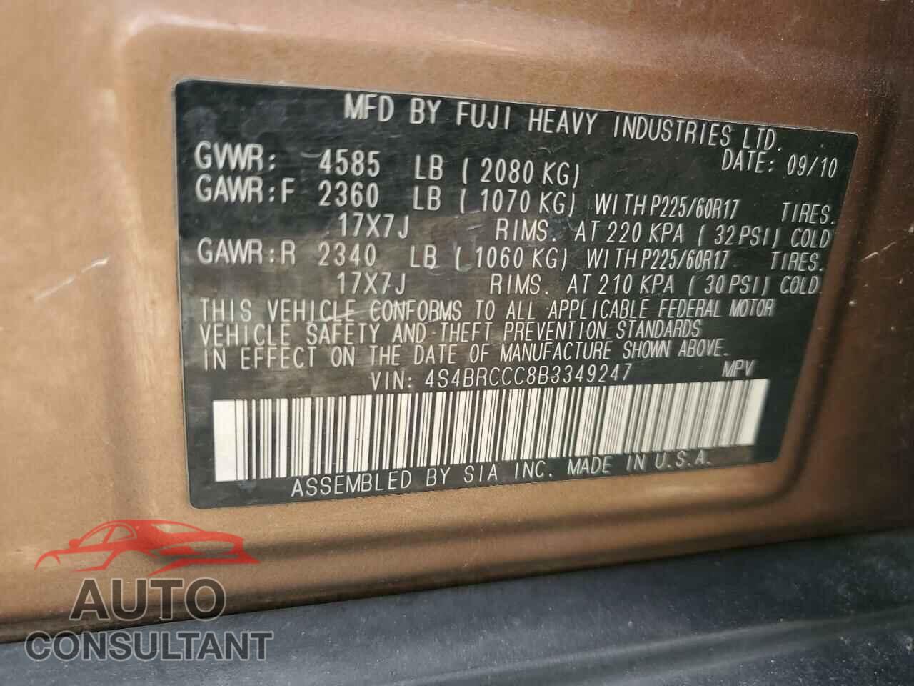 SUBARU OUTBACK 2011 - 4S4BRCCC8B3349247