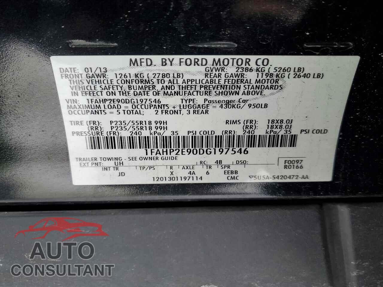 FORD TAURUS 2013 - 1FAHP2E90DG197546