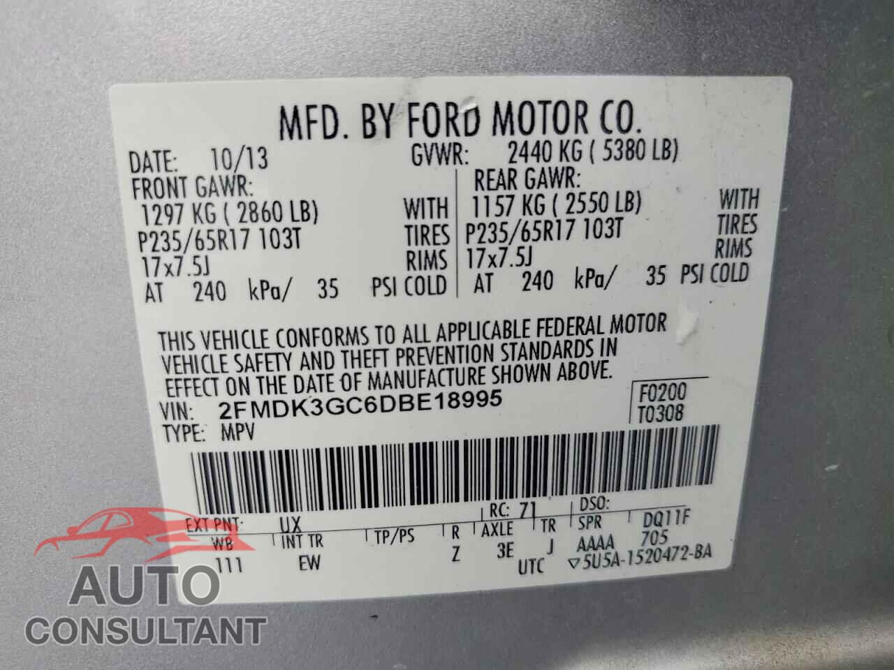 FORD EDGE 2013 - 2FMDK3GC6DBE18995