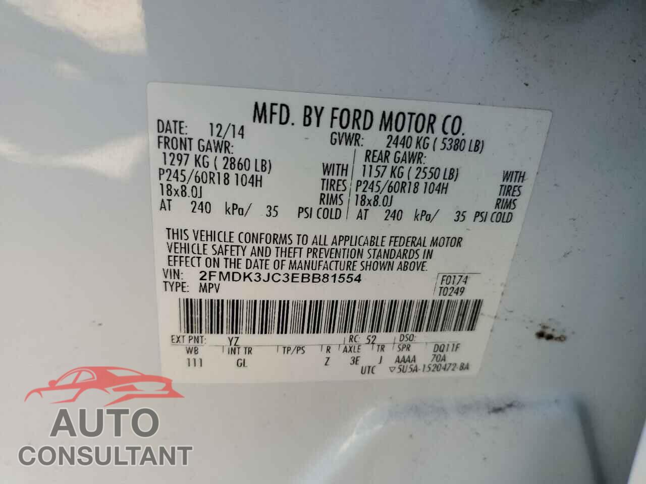 FORD EDGE 2014 - 2FMDK3JC3EBB81554