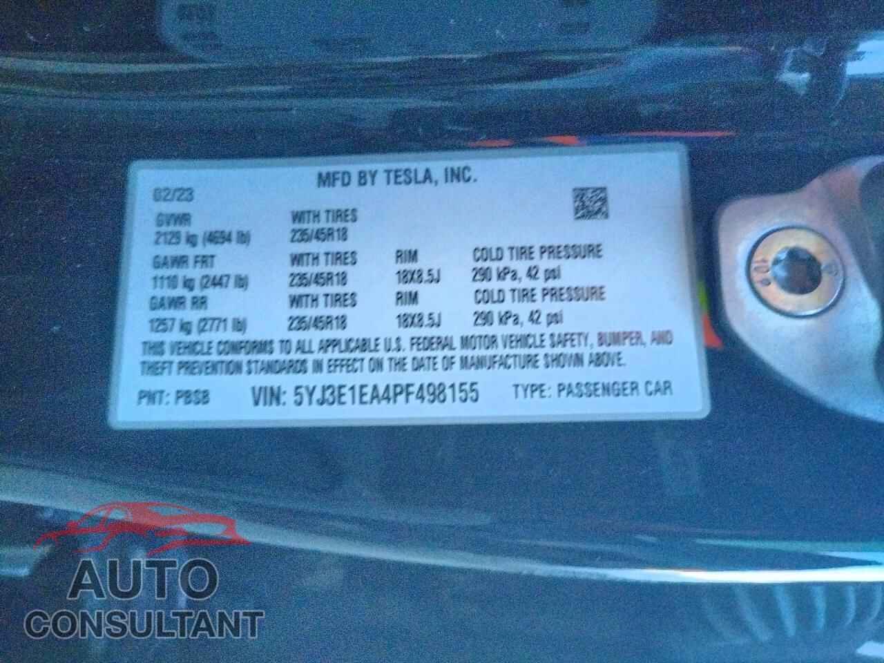 TESLA MODEL 3 2023 - 5YJ3E1EA4PF498155
