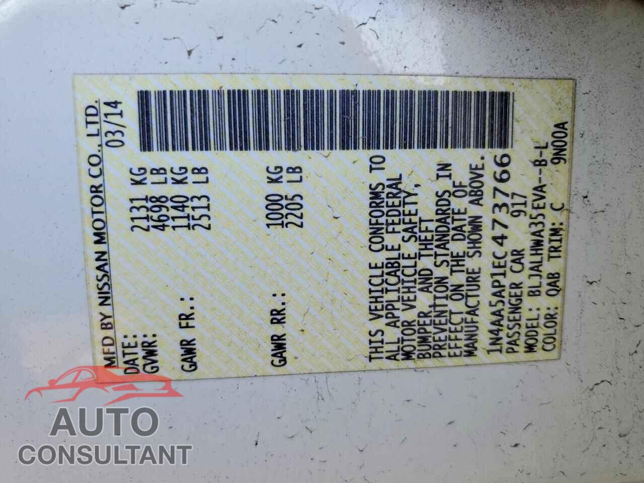 NISSAN MAXIMA 2014 - 1N4AA5AP1EC473766