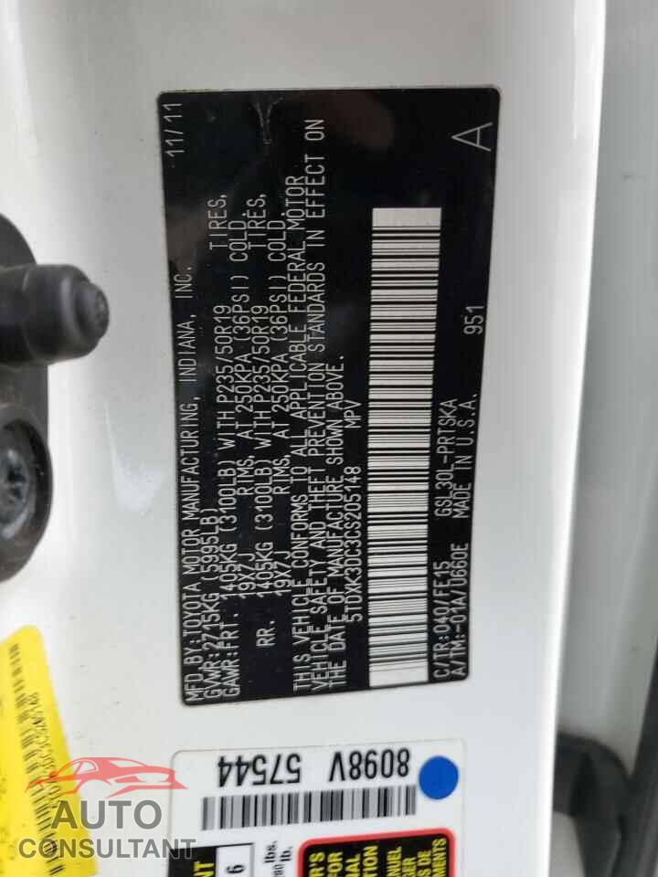 TOYOTA SIENNA 2012 - 5TDXK3DC3CS205148