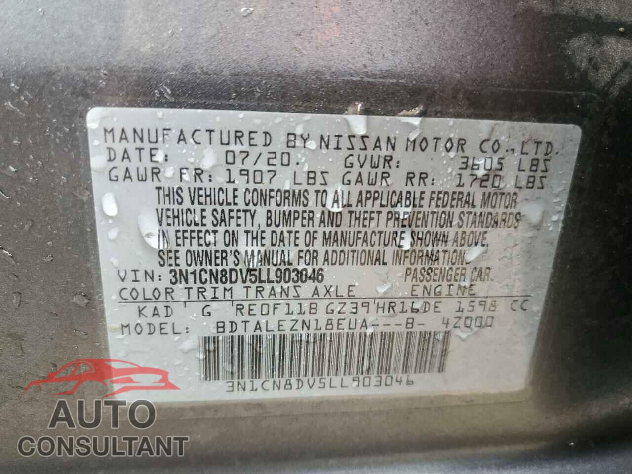 NISSAN VERSA 2020 - 3N1CN8DV5LL903046