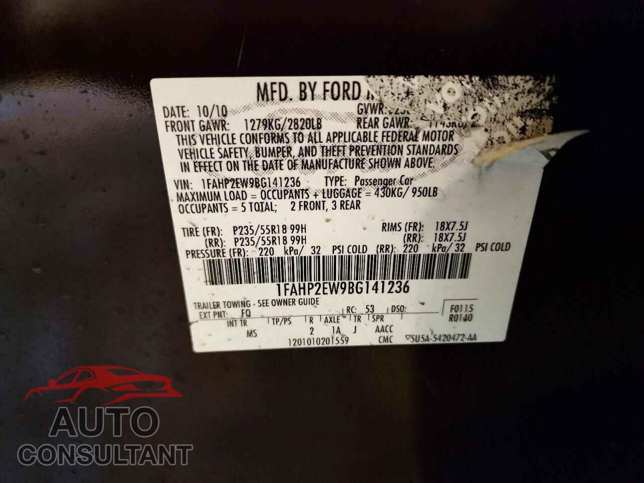 FORD TAURUS 2011 - 1FAHP2EW9BG141236