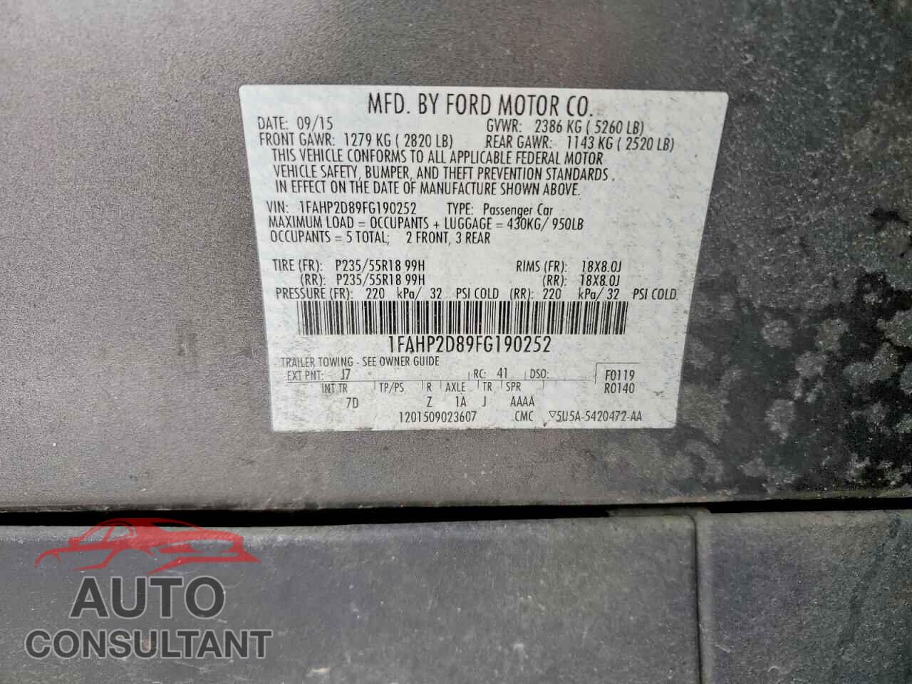 FORD TAURUS 2015 - 1FAHP2D89FG190252