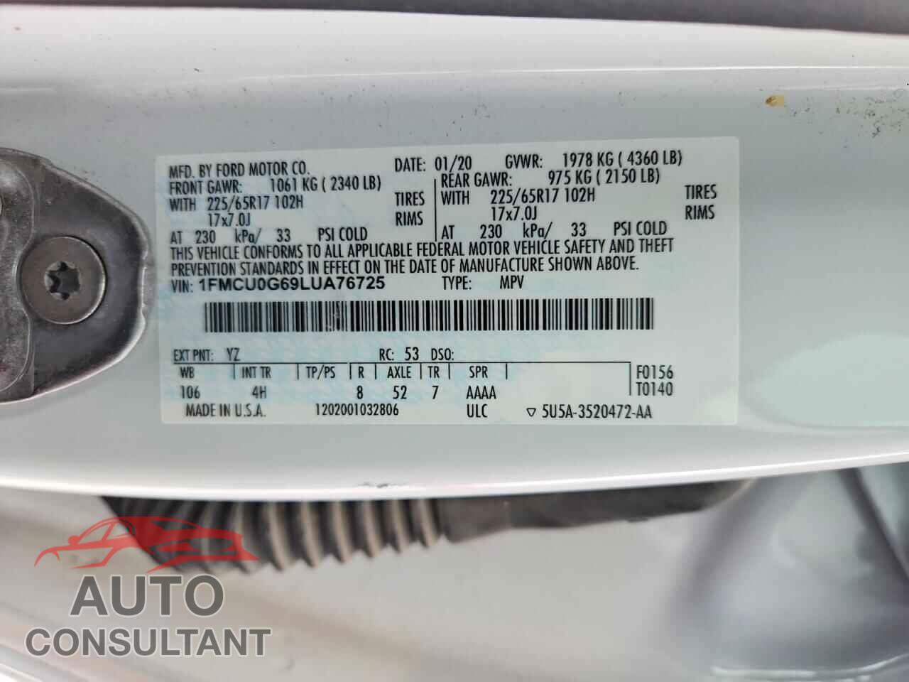 FORD ESCAPE 2020 - 1FMCU0G69LUA76725