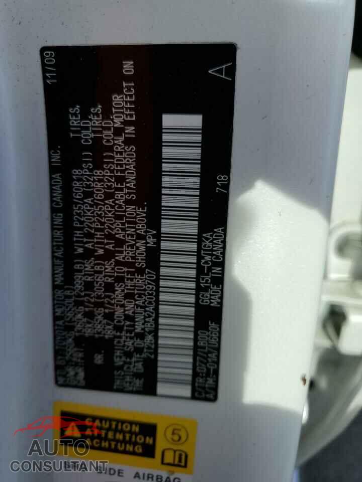 LEXUS RX350 2010 - 2T2BK1BA2AC039707