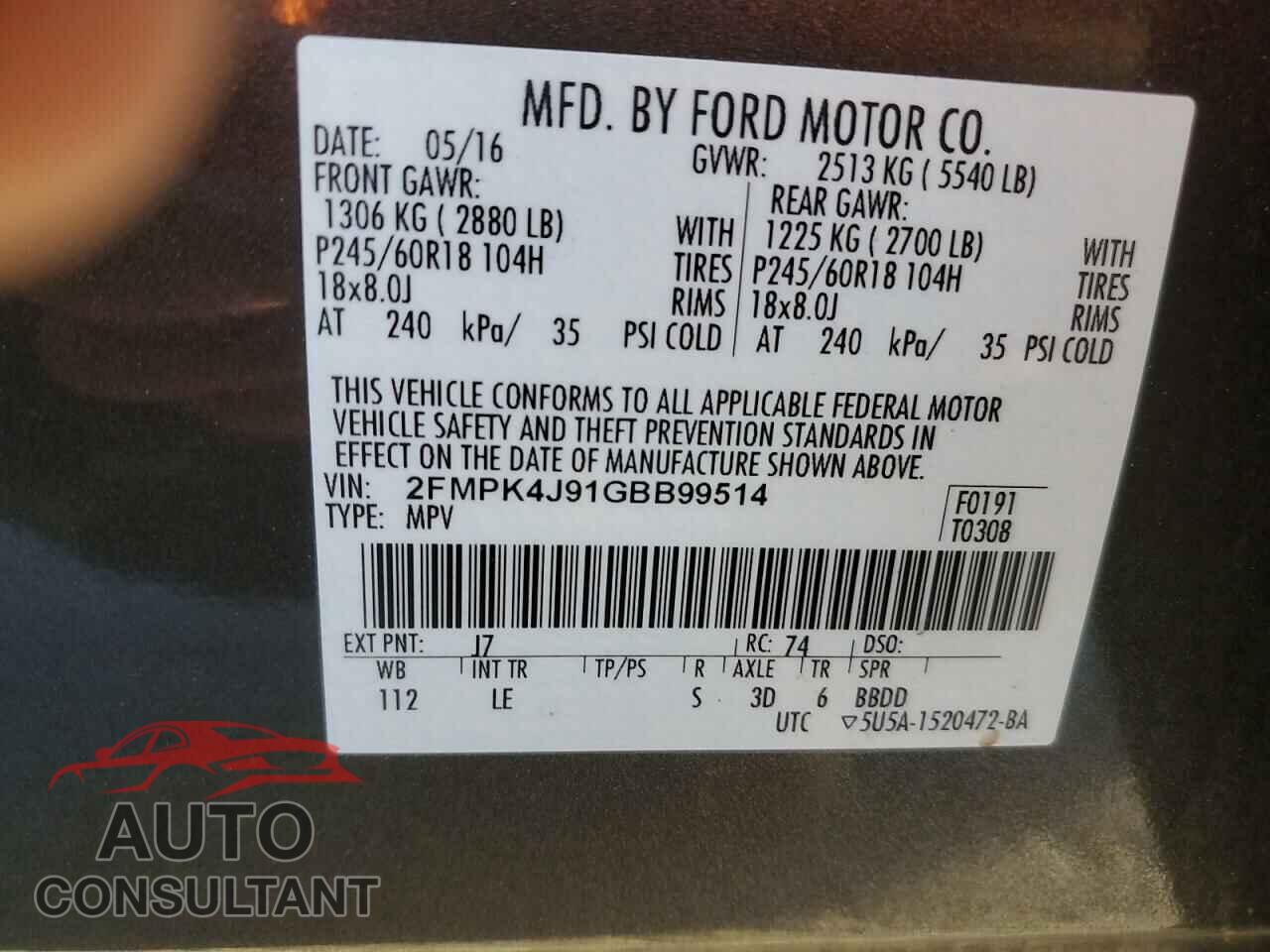 FORD EDGE 2016 - 2FMPK4J91GBB99514