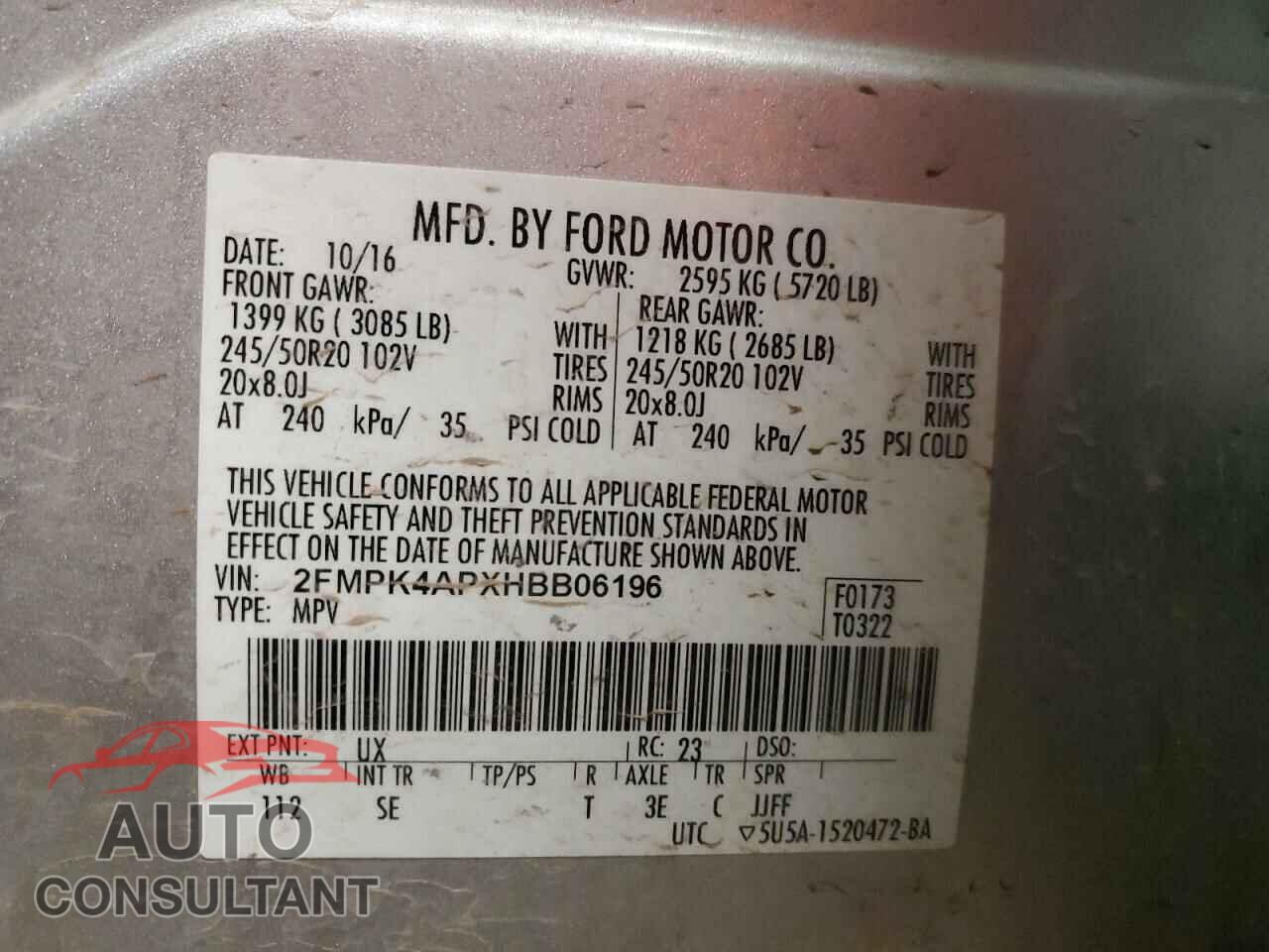 FORD EDGE 2017 - 2FMPK4APXHBB06196