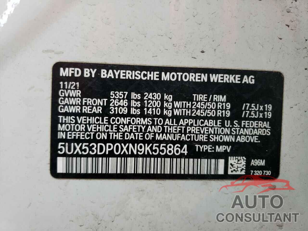 BMW X3 2022 - 5UX53DP0XN9K55864