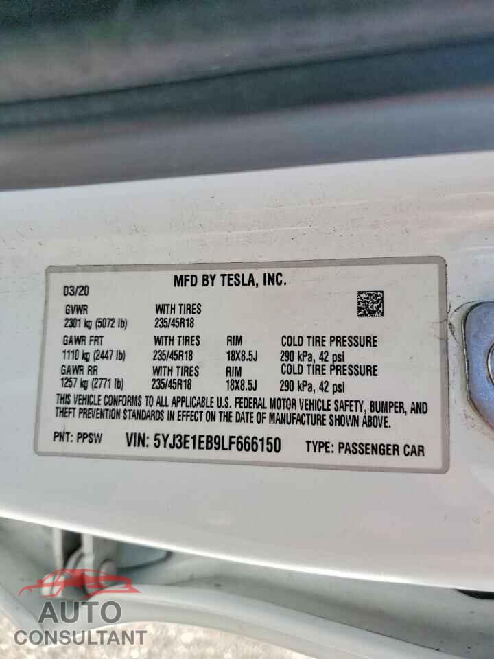 TESLA MODEL 3 2020 - 5YJ3E1EB9LF666150