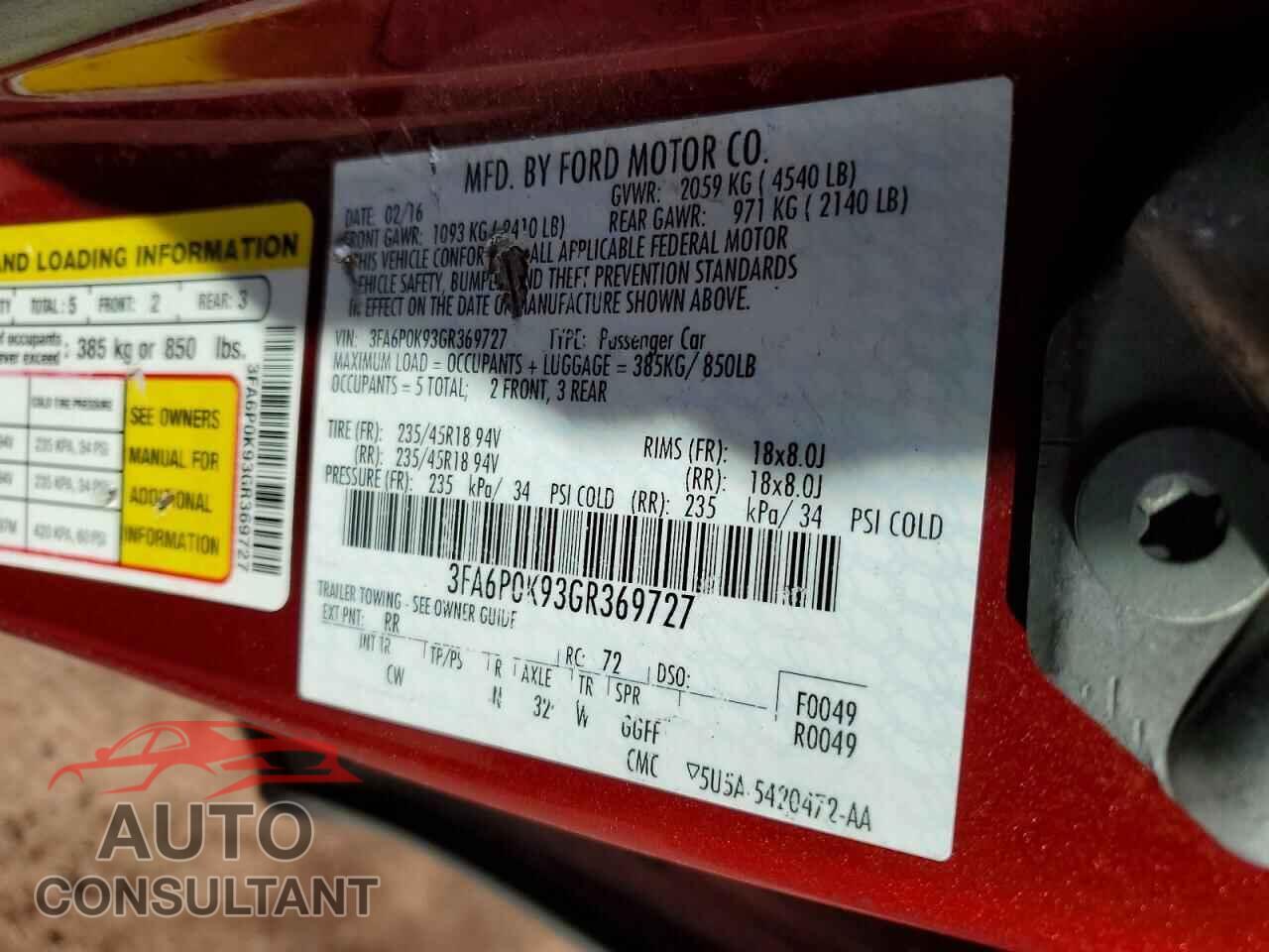 FORD FUSION 2016 - 3FA6P0K93GR369727