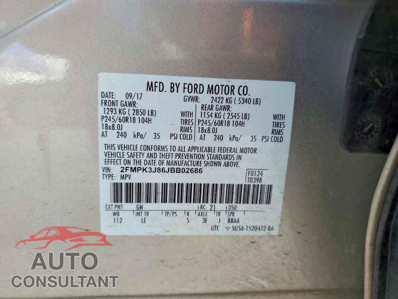 FORD EDGE 2018 - 2FMPK3J86JBB02686