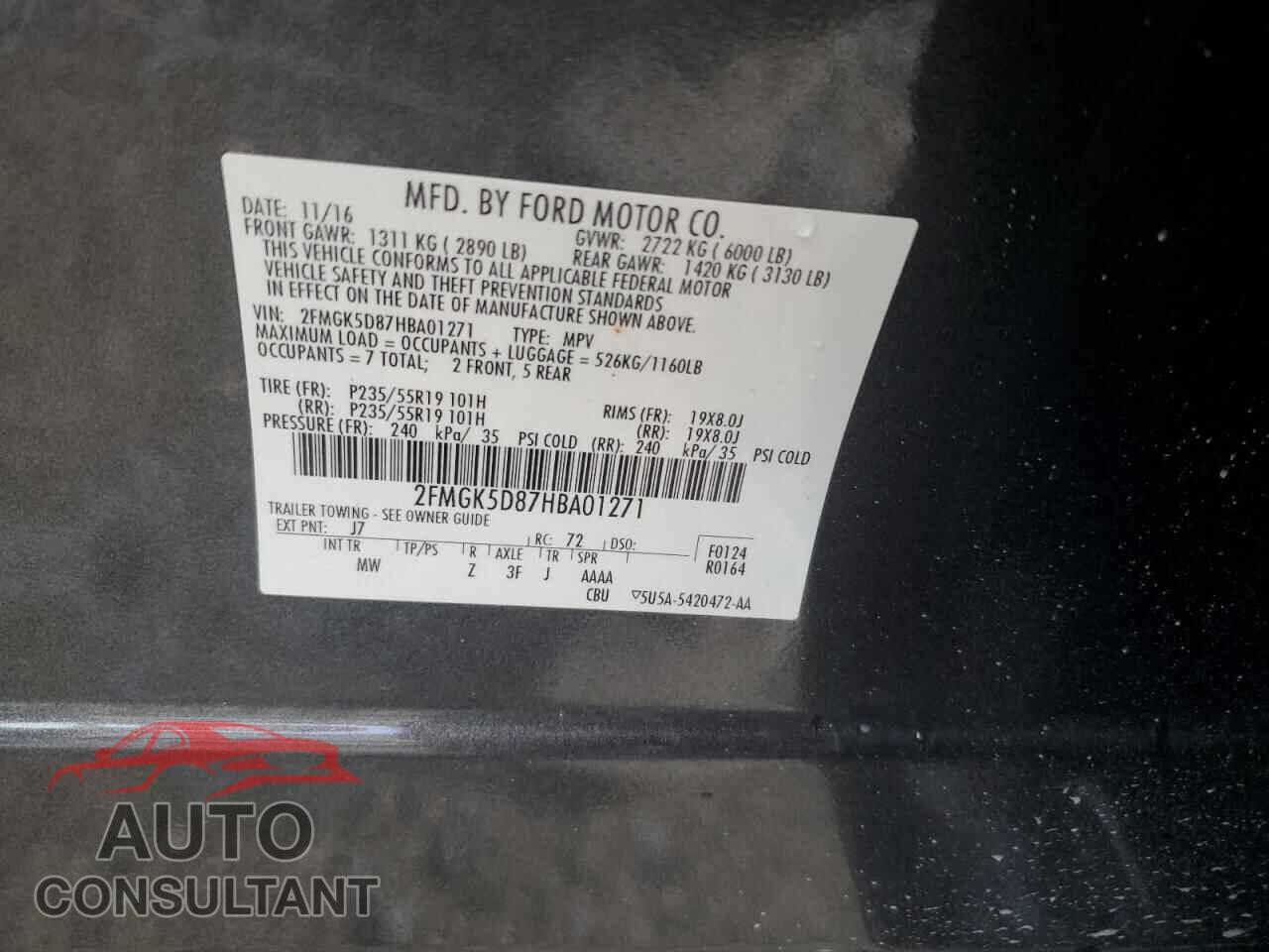 FORD FLEX 2017 - 2FMGK5D87HBA01271