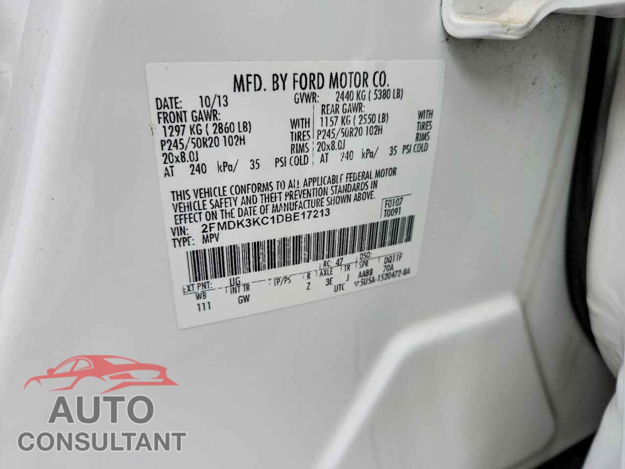 FORD EDGE 2013 - 2FMDK3KC1DBE17213