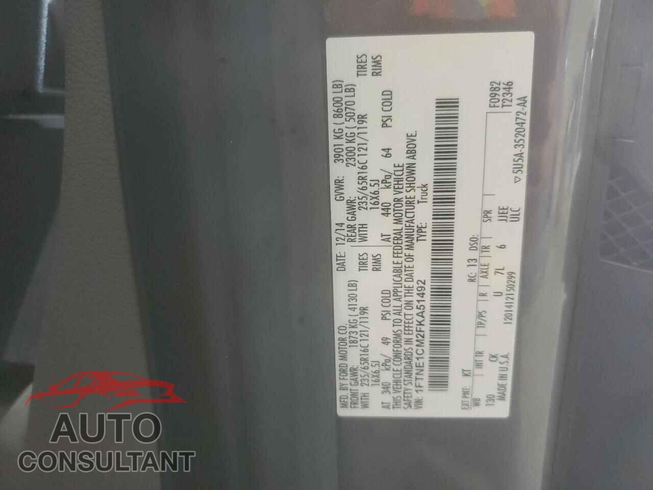 FORD TRANSIT 2015 - 1FTNE1CM2FKA51492