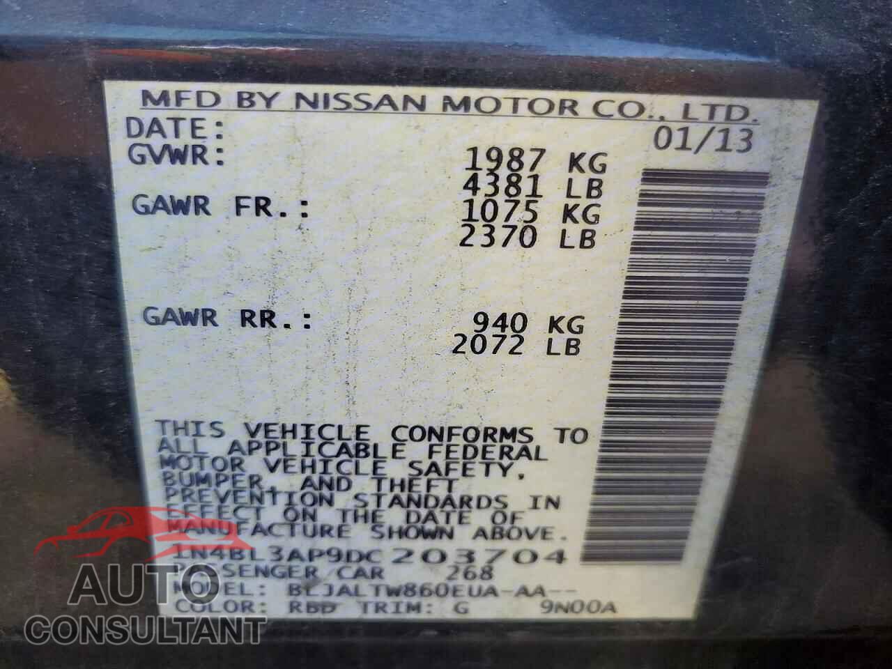 NISSAN ALTIMA 2013 - 1N4BL3AP9DC203704