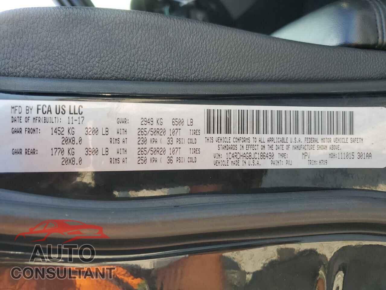 DODGE DURANGO 2018 - 1C4RDHAG8JC186490