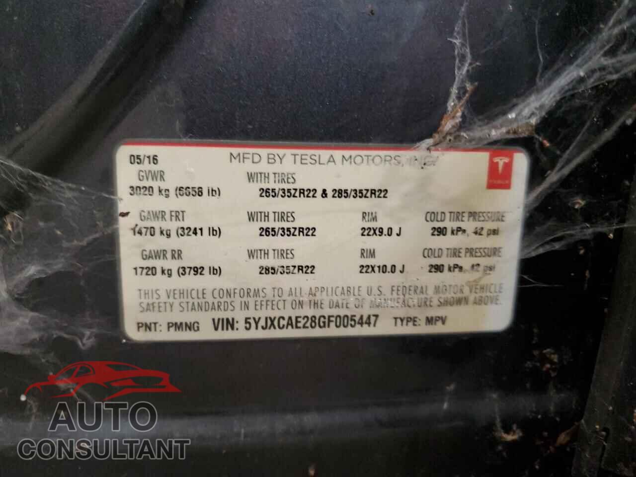 TESLA MODEL X 2016 - 5YJXCAE28GF005447