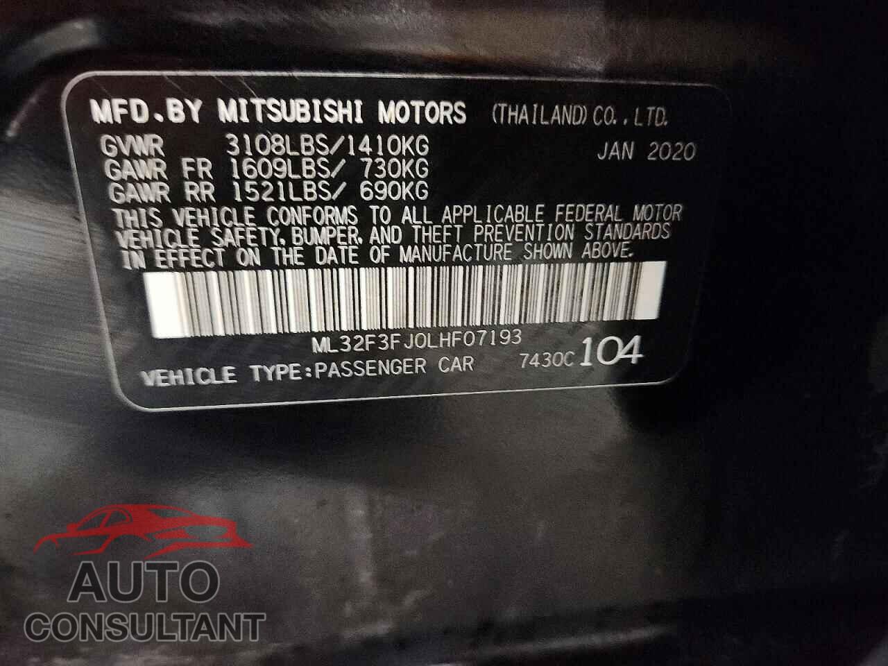 MITSUBISHI MIRAGE 2020 - ML32F3FJ0LHF07193