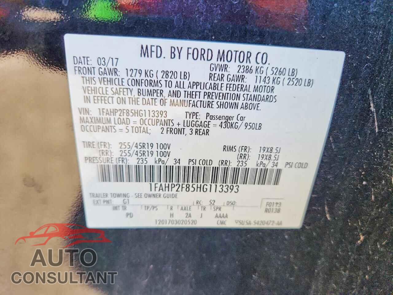 FORD TAURUS 2017 - 1FAHP2F85HG113393