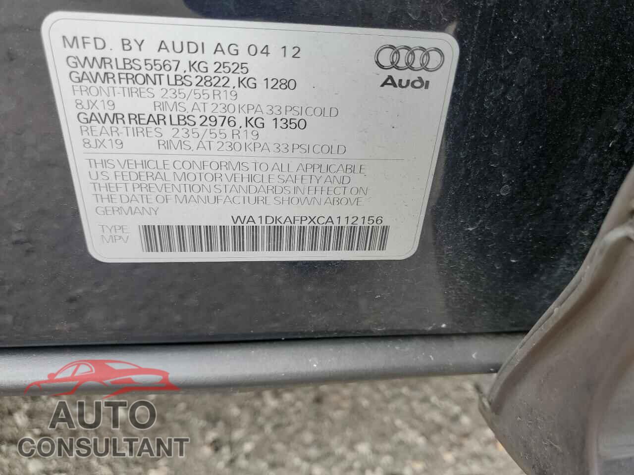 AUDI Q5 2012 - WA1DKAFPXCA112156