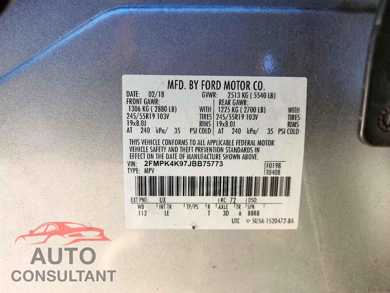 FORD EDGE 2018 - 2FMPK4K97JBB75773