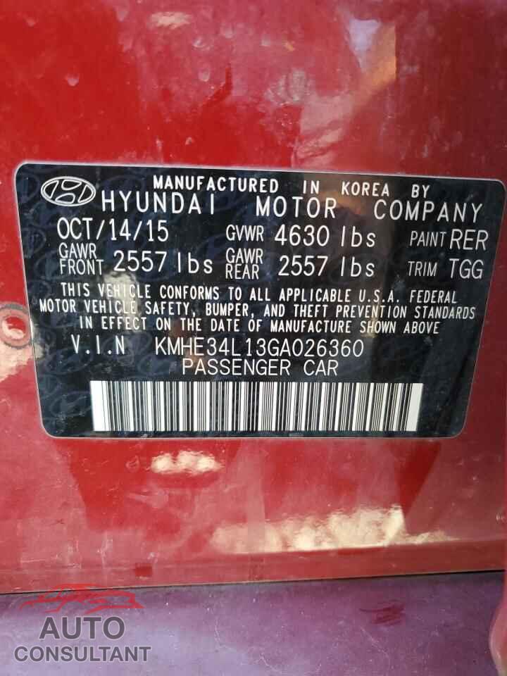 HYUNDAI SONATA 2016 - KMHE34L13GA026360