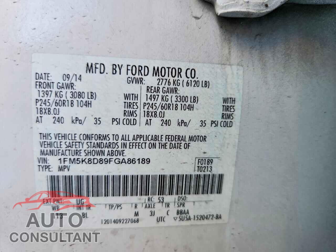 FORD EXPLORER 2015 - 1FM5K8D89FGA86189