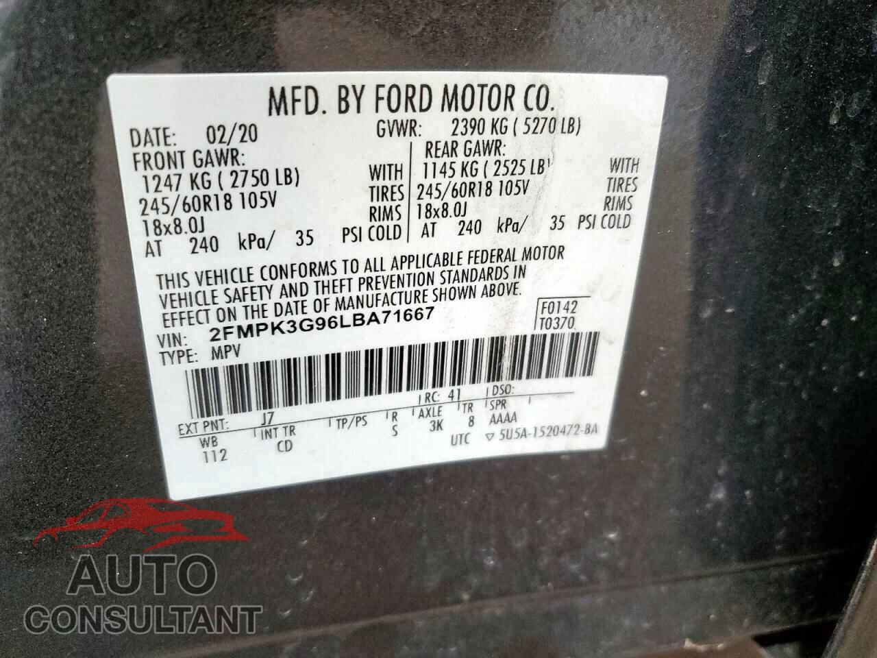 FORD EDGE 2020 - 2FMPK3G96LBA71667