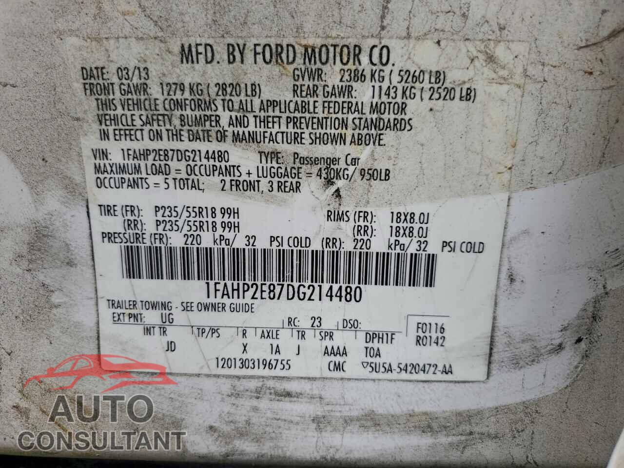 FORD TAURUS 2013 - 1FAHP2E87DG214480