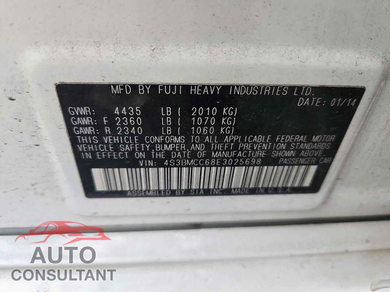 SUBARU LEGACY 2014 - 4S3BMCC68E3025698