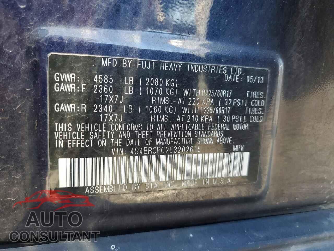 SUBARU OUTBACK 2014 - 4S4BRCPC2E3202615
