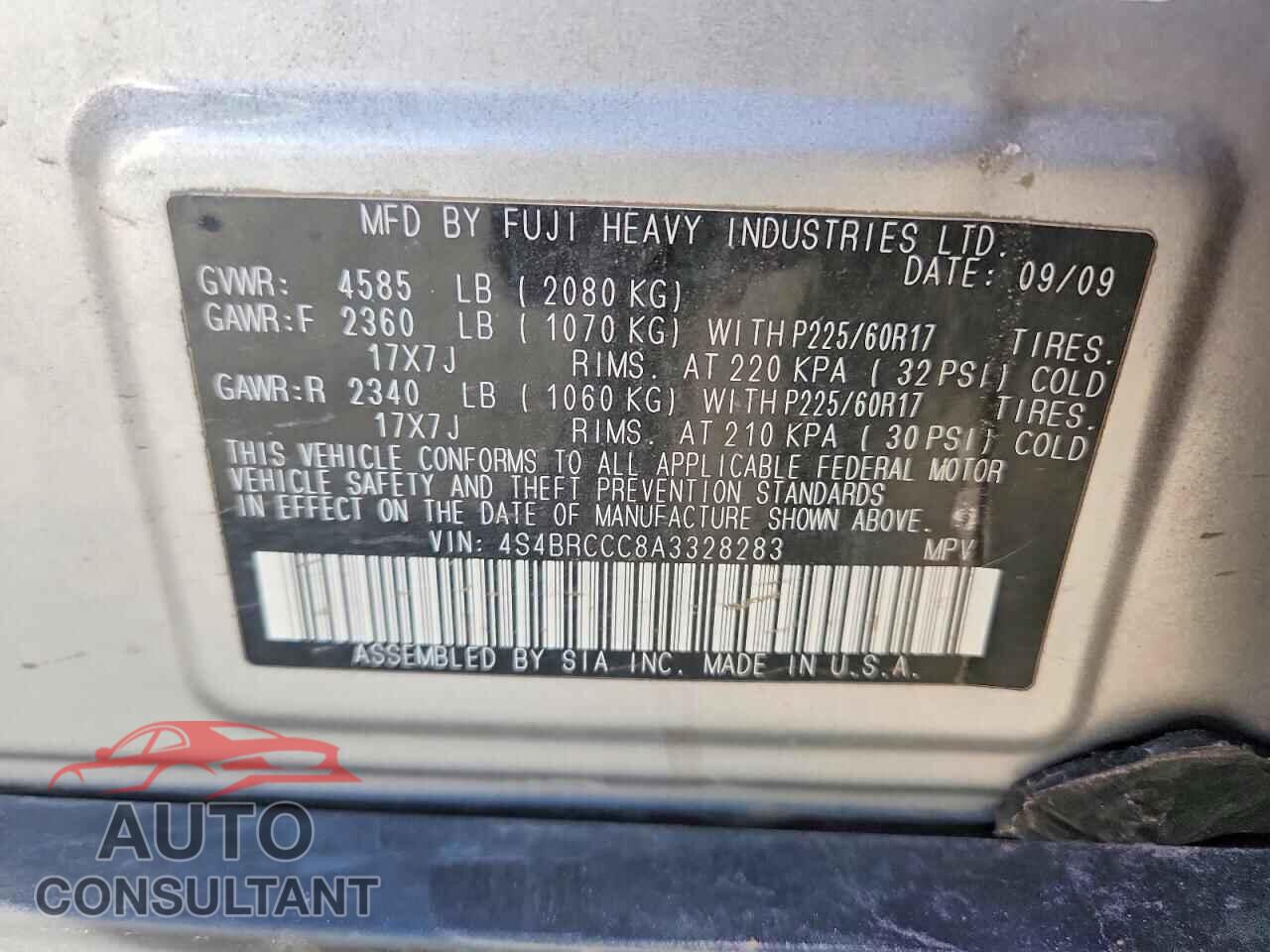 SUBARU OUTBACK 2010 - 4S4BRCCC8A3328283