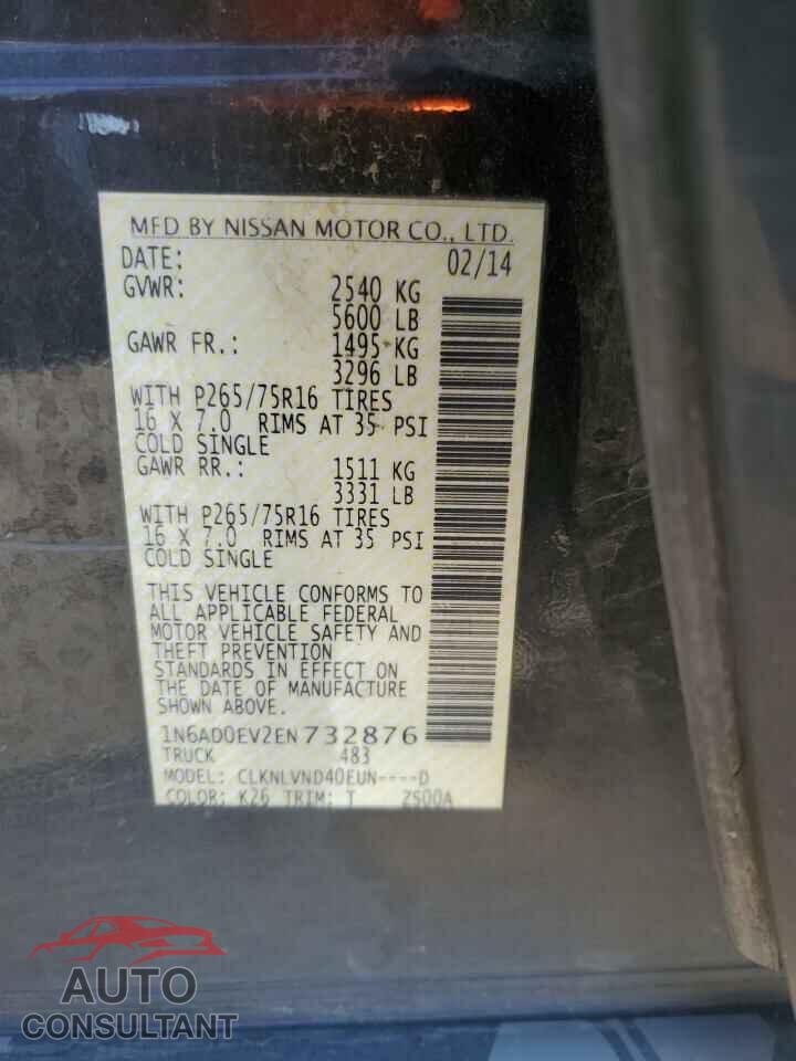 NISSAN FRONTIER 2014 - 1N6AD0EV2EN732876