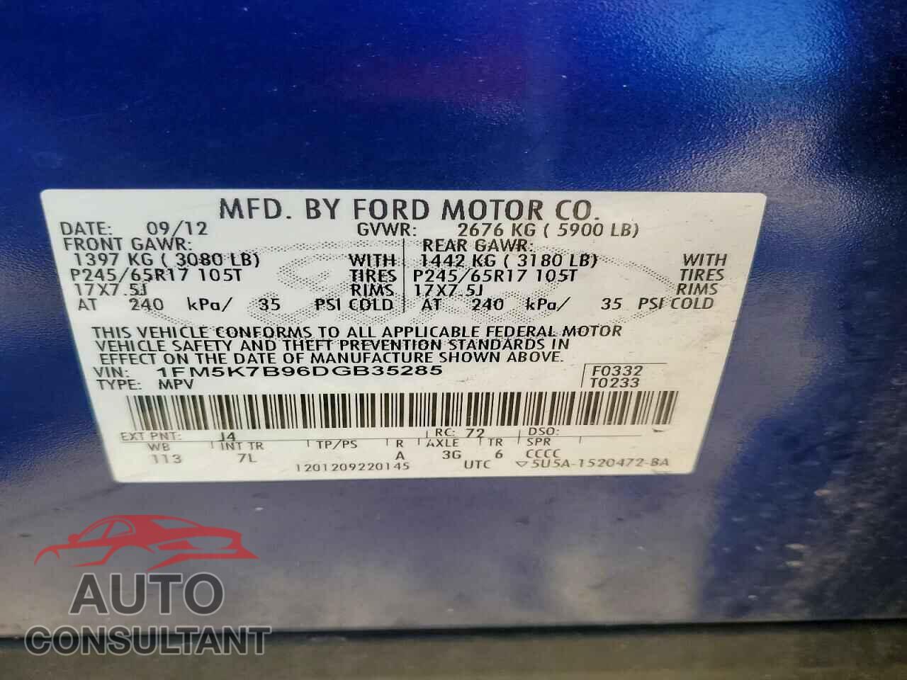 FORD EXPLORER 2013 - 1FM5K7B96DGB35285