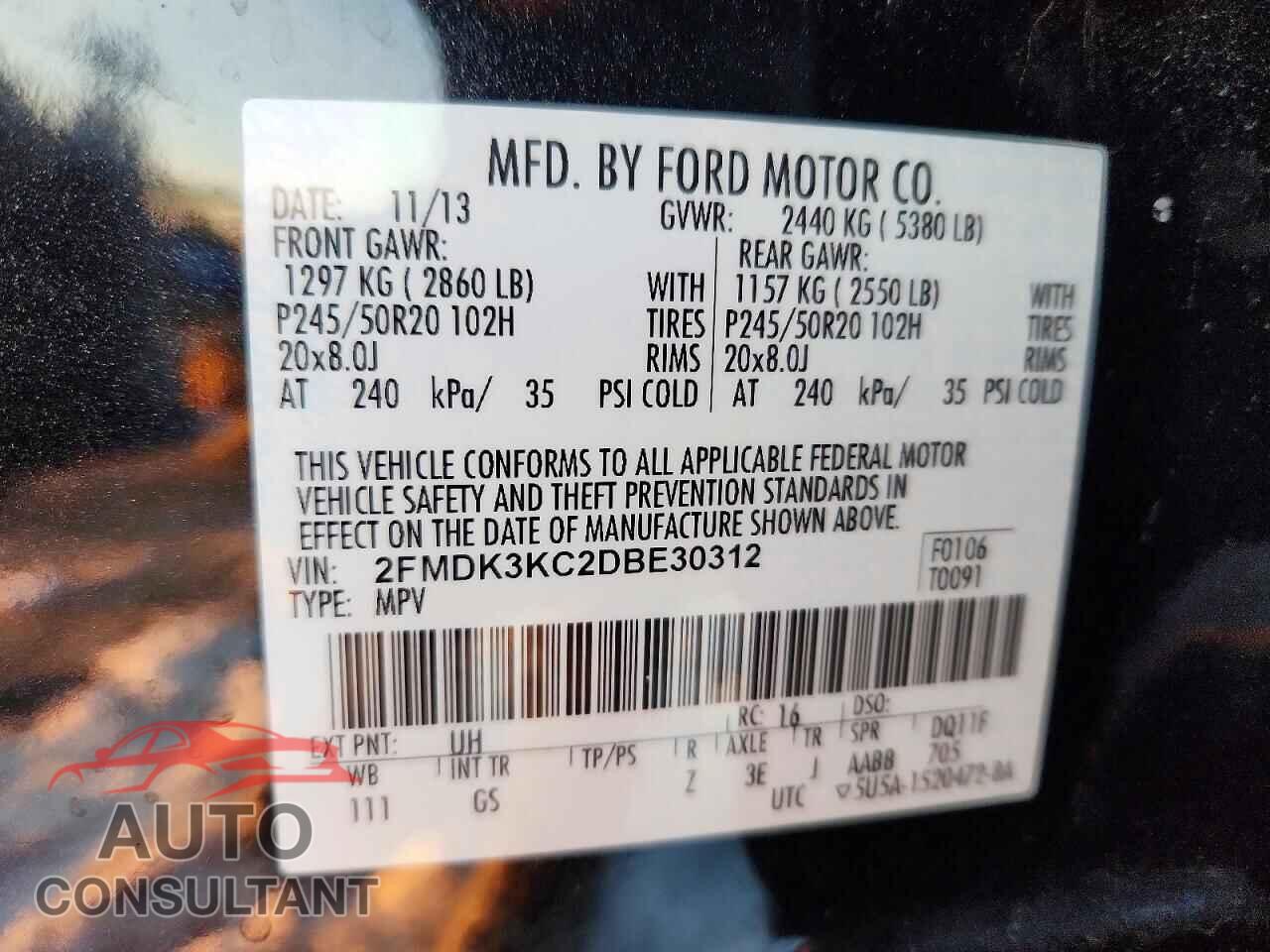 FORD EDGE 2013 - 2FMDK3KC2DBE30312