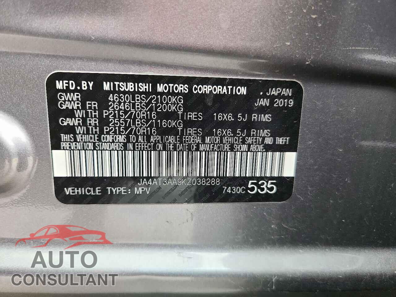 MITSUBISHI ECLIPSE 2019 - JA4AT3AA9KZ038288