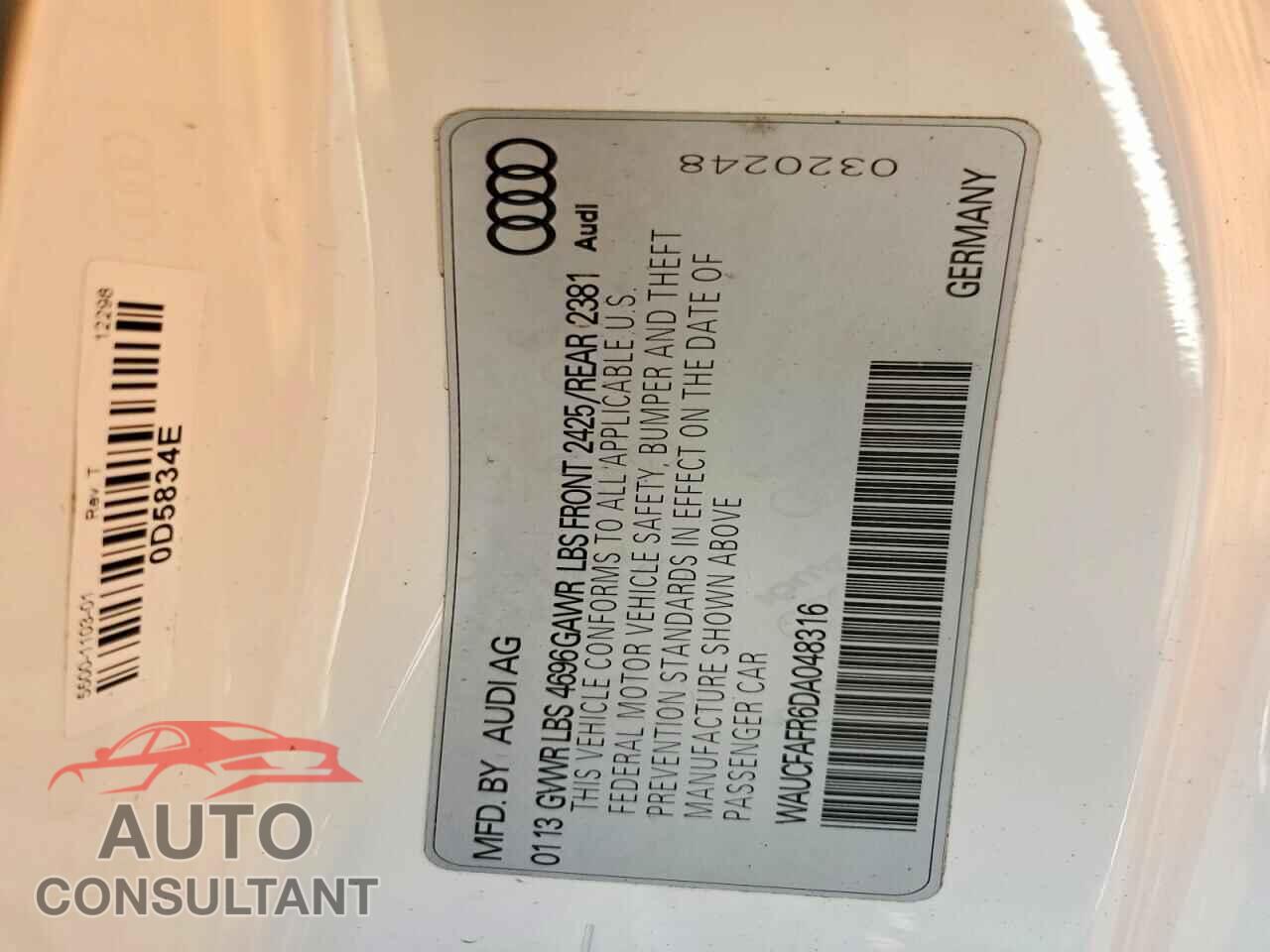 AUDI A5 2013 - WAUCFAFR6DA048316