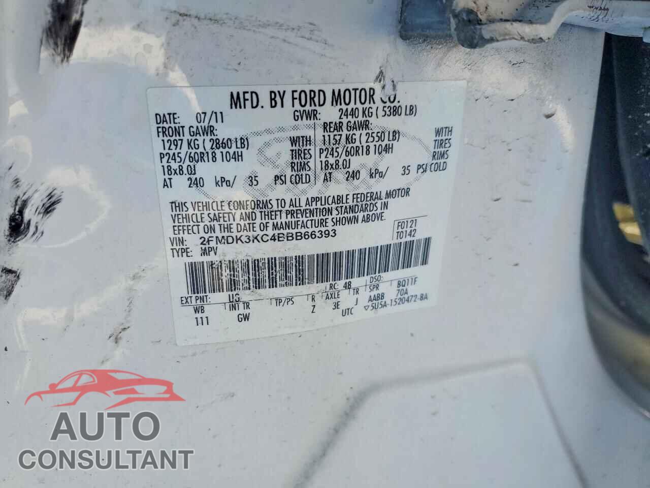 FORD EDGE 2011 - 2FMDK3KC4BBB66393