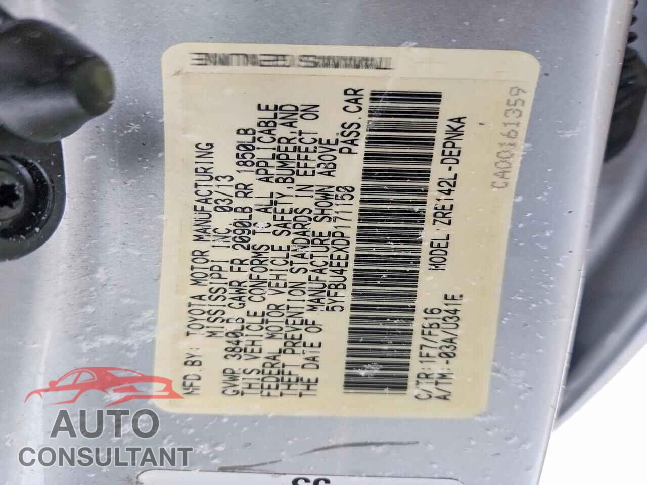 TOYOTA COROLLA 2013 - 5YFBU4EEXDP171150