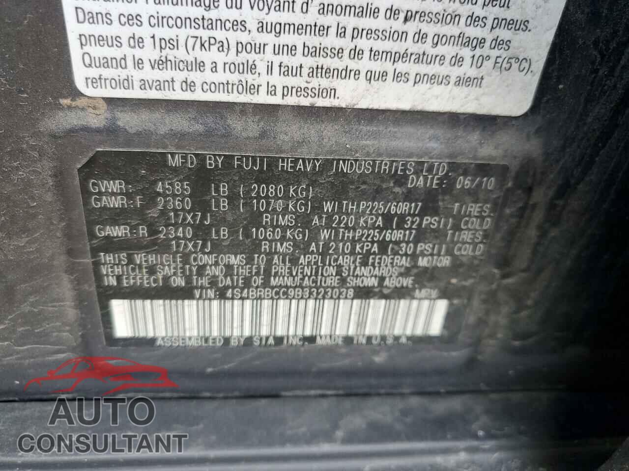 SUBARU OUTBACK 2011 - 4S4BRBCC9B3323038