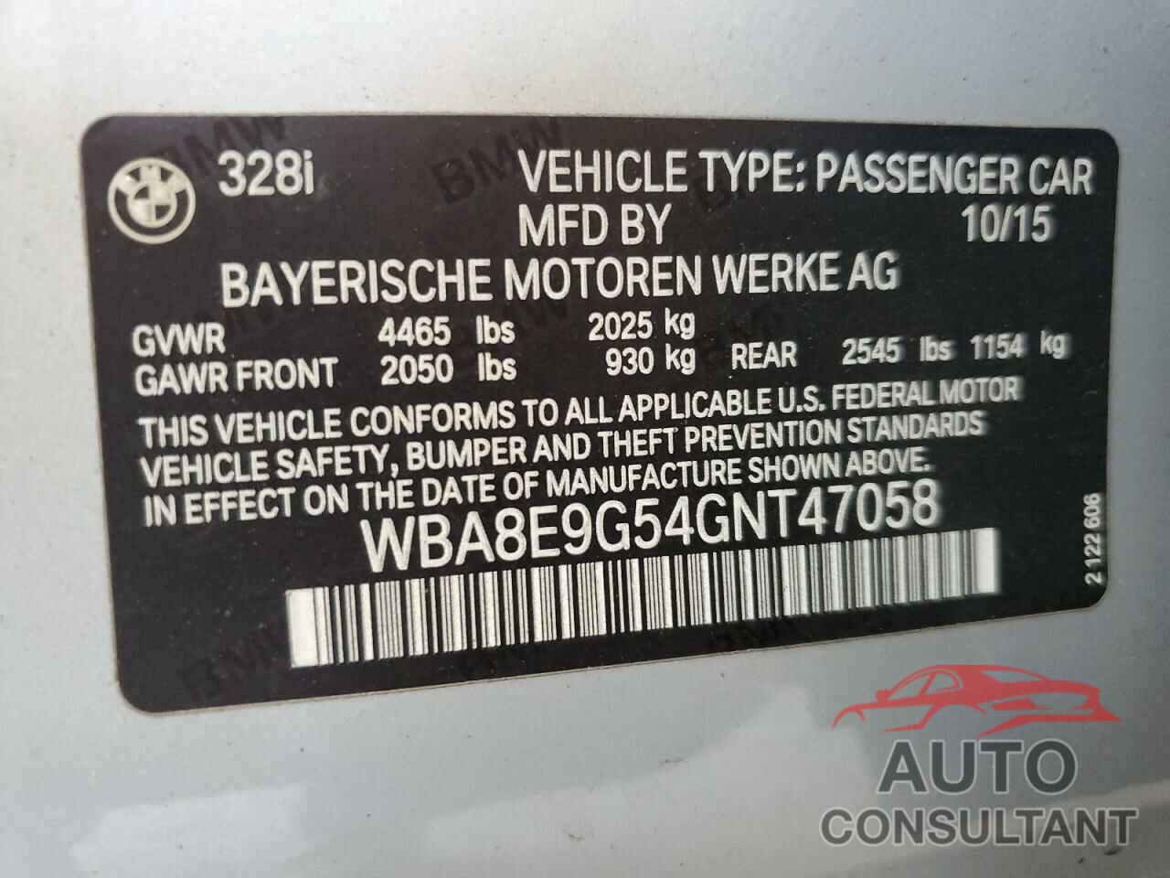 BMW 3 SERIES 2016 - WBA8E9G54GNT47058