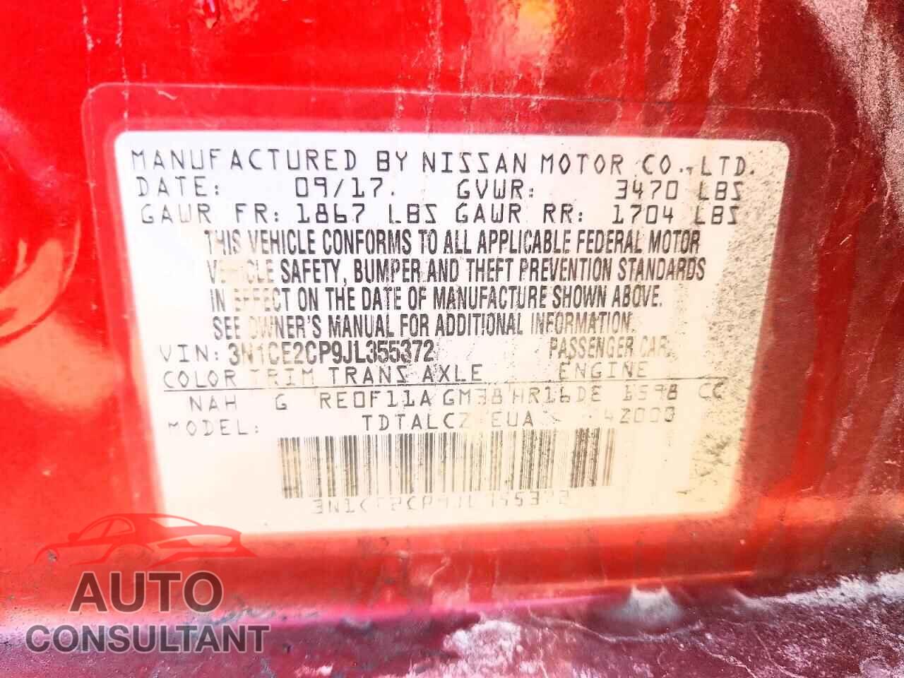 NISSAN VERSA 2018 - 3N1CE2CP9JL355372