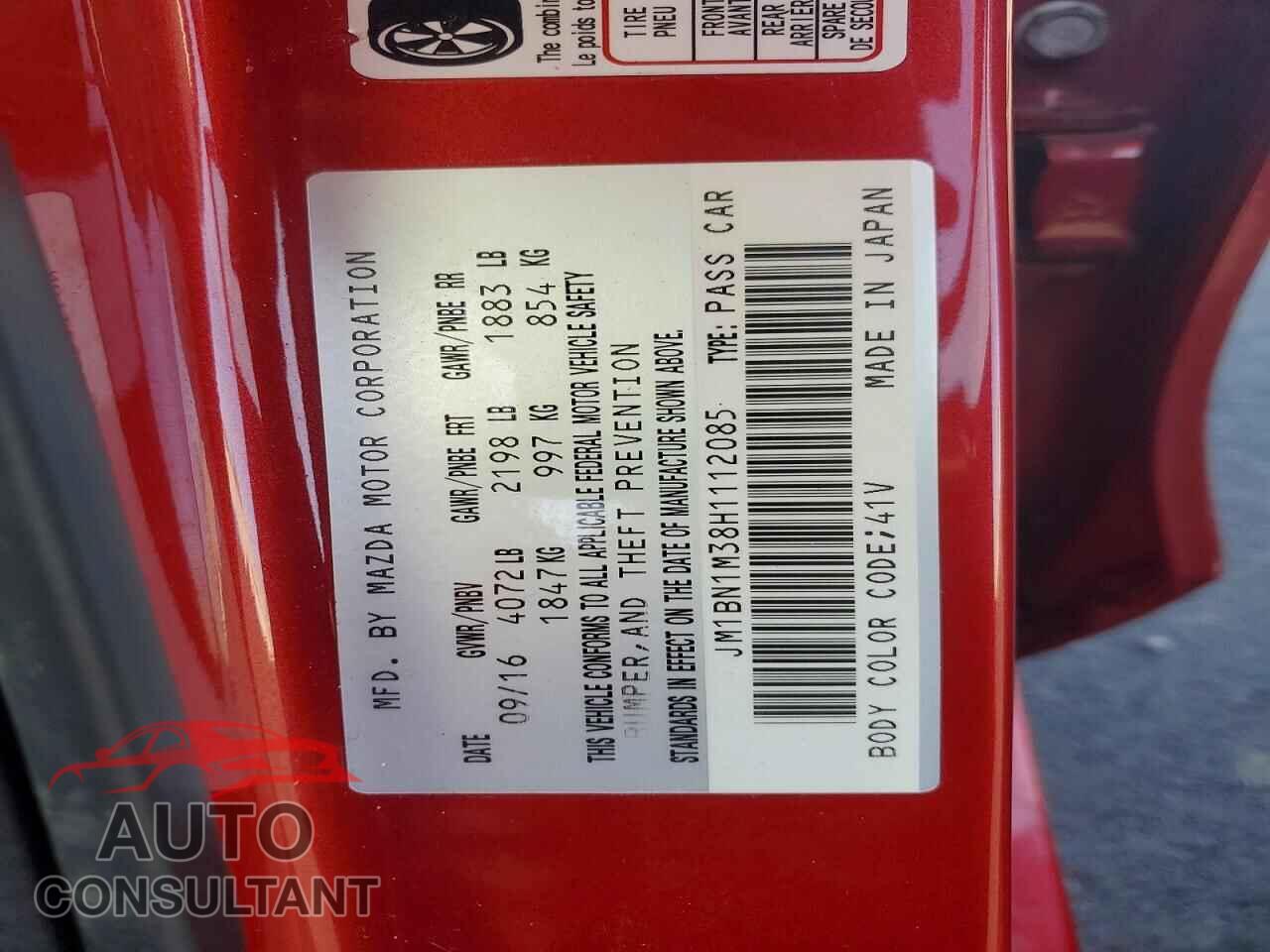 MAZDA 3 2017 - JM1BN1M38H1112085